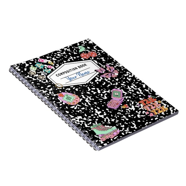 Caderno Espiral Notebook de composição retrorreflectora Y2K (Lado Direito)