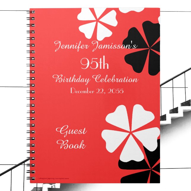 Caderno Espiral Notebook de convidado Floral Vermelho Festa de ani (Criador carregado)