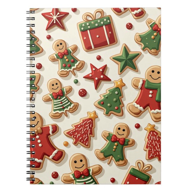 Caderno Espiral Notebook de Cookies Estrelas da Árvore de Natal (Frente)