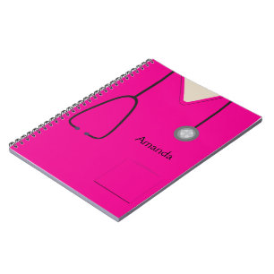 Caderno Espiral Notebook de cor rosa quente com escrutínio médic