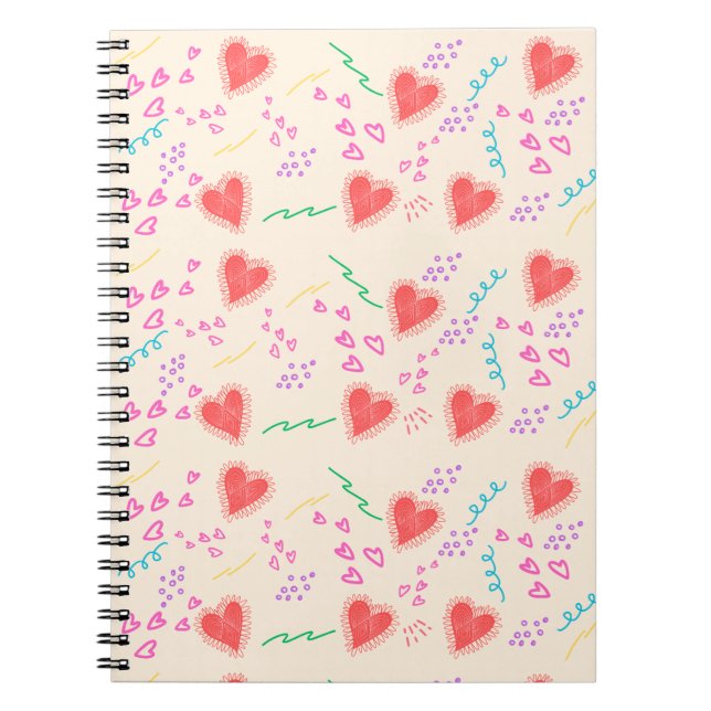 Caderno Espiral Notebook de Corações Vermelhos Foto Espiral (Frente)