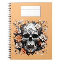 Notebook de crânio e flores, alinhado