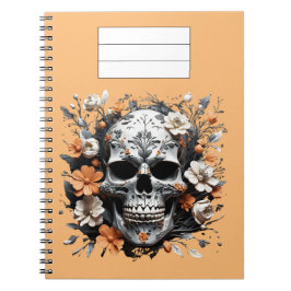 Caderno Espiral Notebook de crânio e flores, alinhado