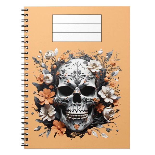Caderno Espiral Notebook de crânio e flores, alinhado (Frente)