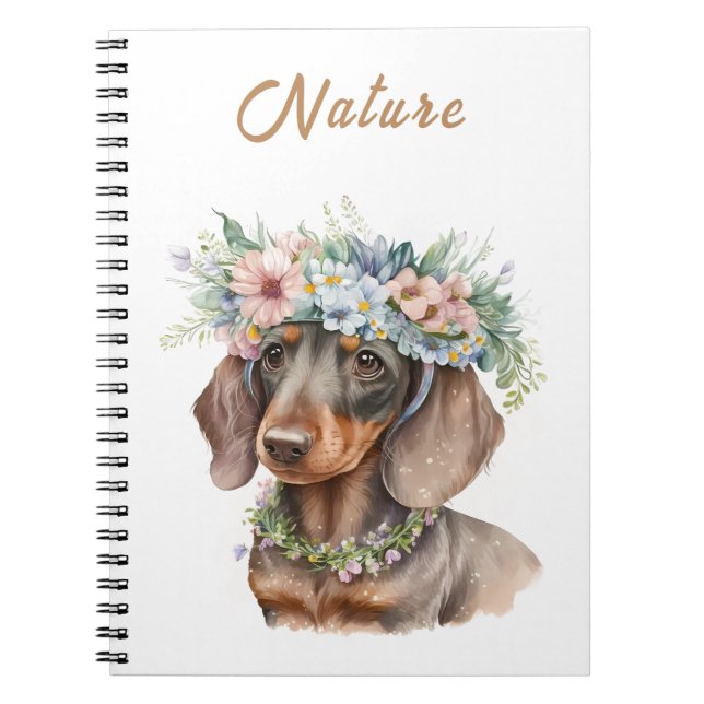 Caderno Espiral Notebook De Dachshund Floral Cão Espiral Bonito (Frente)