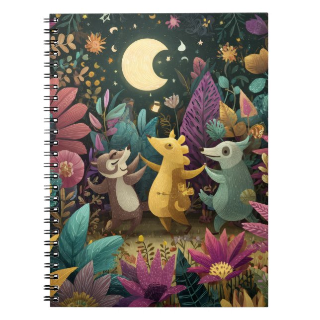Caderno Espiral Notebook de dança de lua na floresta branca (Frente)