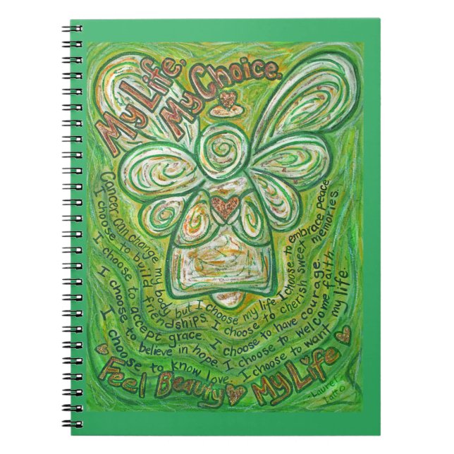 Caderno Espiral Notebook de Diário de Arte Angel Verde Poem do can (Frente)