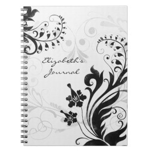 Caderno Espiral Notebook de Diário personalizado branco-preto eleg