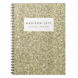 Caderno Espiral Notebook de Diário personalizado com brilho Dourad
