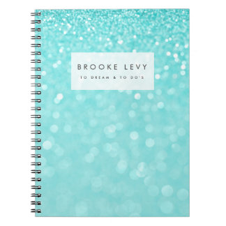 Caderno Espiral Notebook de Diário personalizado Turquoise Sparkle