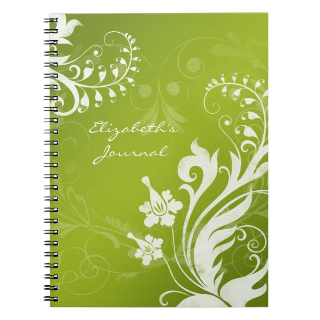 Caderno Espiral Notebook de Diário Personalizado Verde Elegante (Frente)
