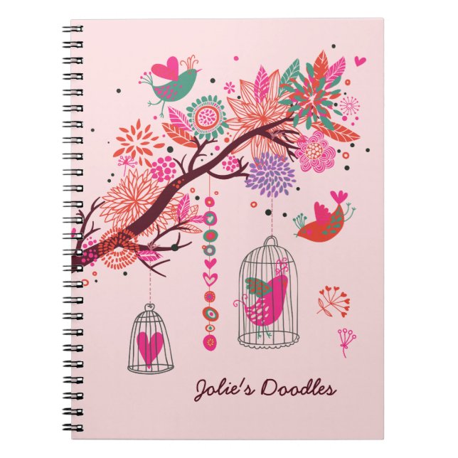 Caderno Espiral Notebook de doodles de aves (Frente)