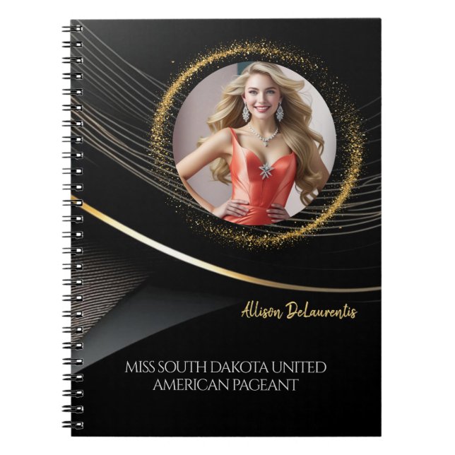 Caderno Espiral Notebook de ensaio personalizado de poeira Dourado (Frente)