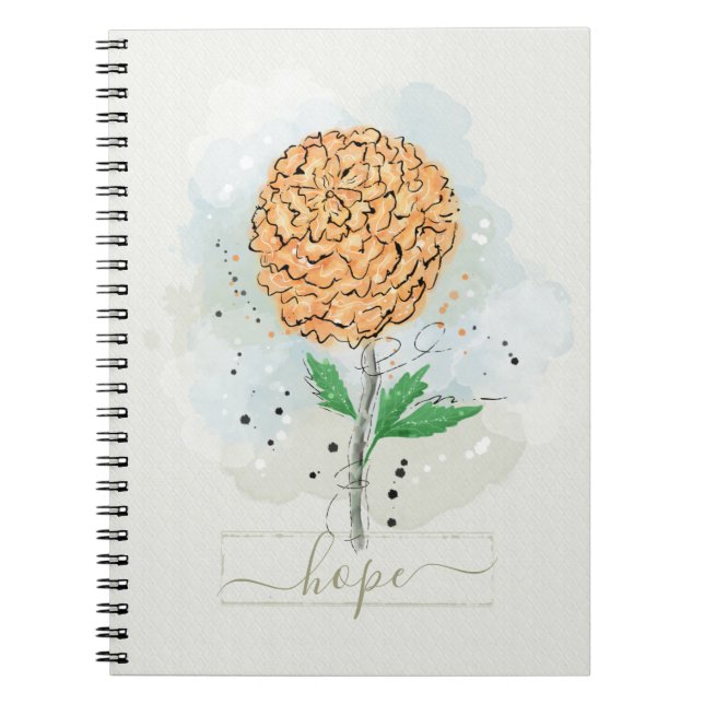 Caderno Espiral Notebook de esperança de flor de aquarela laranja (Frente)