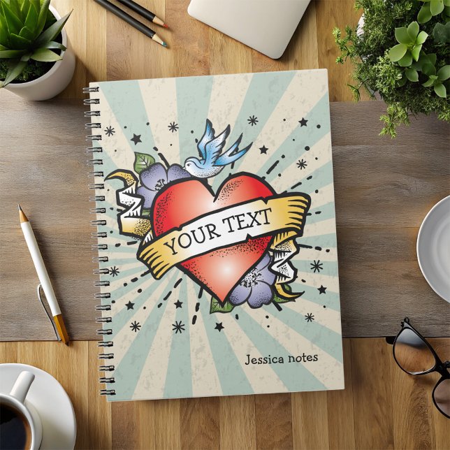Caderno Espiral Notebook de estilo retrô personalizado de tatuagem (Criador carregado)