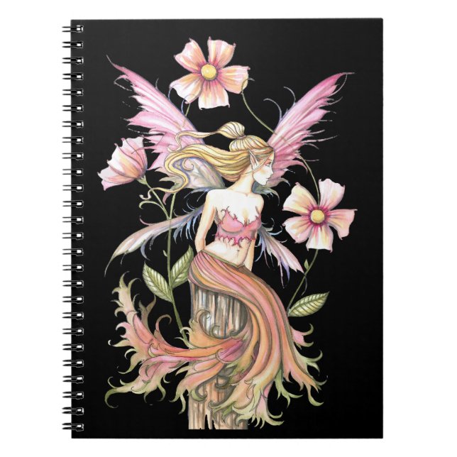 Caderno Espiral Notebook de fada de flor rosa (Frente)