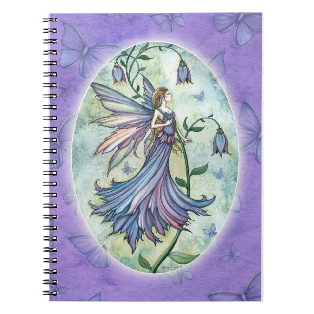 Caderno Espiral Notebook de fada de flores azuis da manhã (Frente)