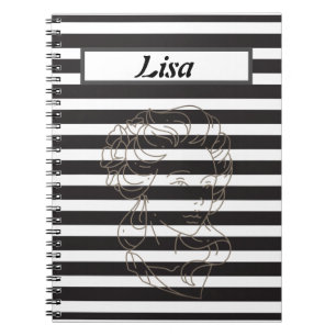 Caderno Espiral Notebook de faixa branca e preta