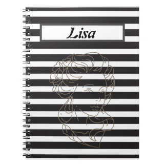 Caderno Espiral Notebook de faixa branca e preta