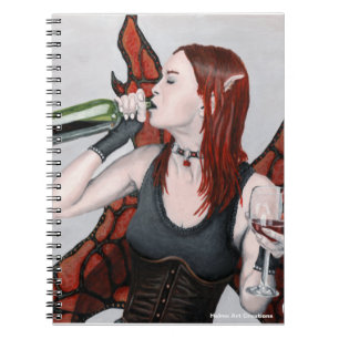 Caderno Espiral Notebook de fantasia espiral com uma garrafa de vi