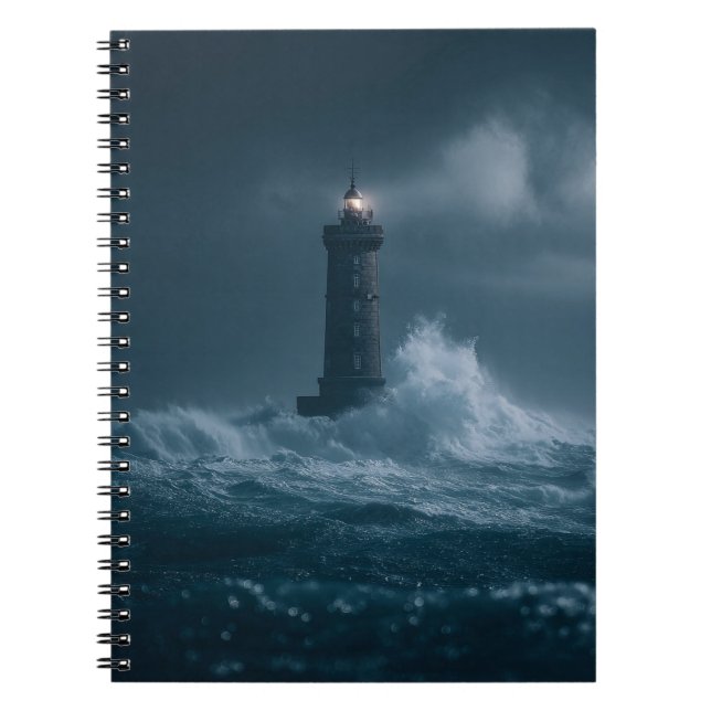 Caderno Espiral Notebook de Farol do Mar Stormy Waves (Frente)