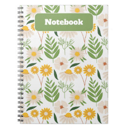 Caderno Espiral Notebook de flor natural verde e amarelo