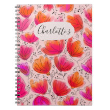Notebook de flor rosa cor-de-rosa-laranja brilhant
