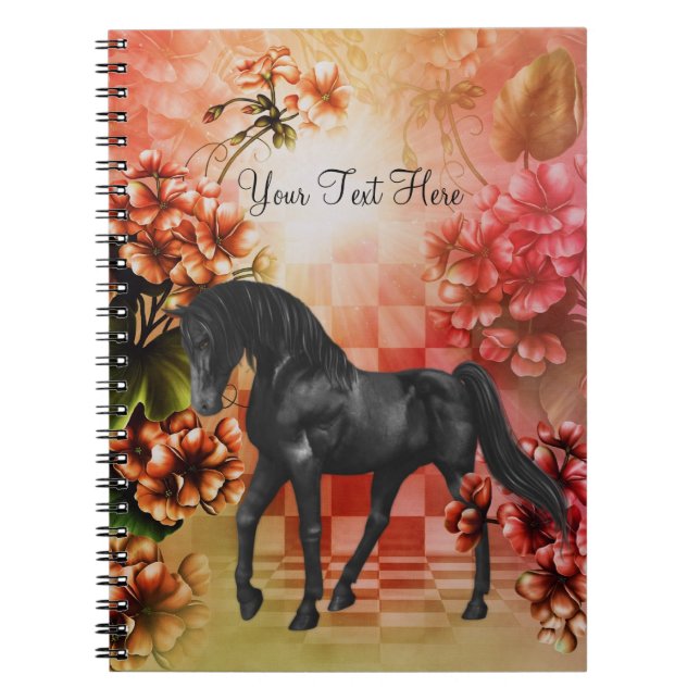 Caderno Espiral Notebook de Flores de Fantasia em Cavalo Negro (Frente)