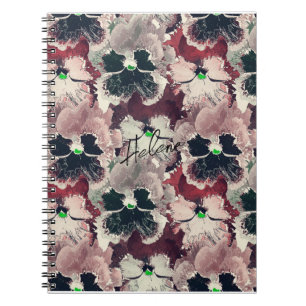 Caderno Espiral Notebook de flores impermeáveis, cor-de-água, rosa