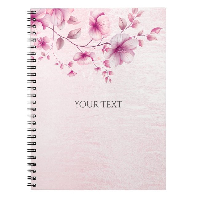 Caderno Espiral Notebook de flores rosa com aquarela (Frente)