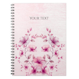 Caderno Espiral Notebook de flores rosa com aquarela