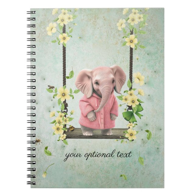 Caderno Espiral Notebook De Foto Espiral De Elefante Rosa Piscando (Frente)