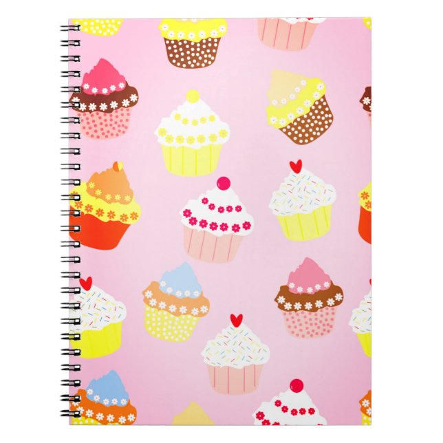 Caderno Espiral Notebook de fotos espirais do Cupcake rosa (Frente)