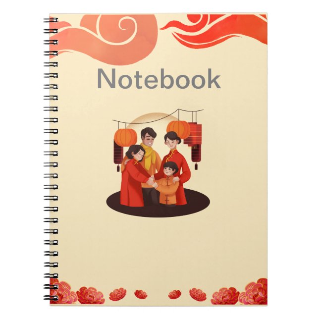 Caderno Espiral Notebook de fotos espirais em chinês vermelho e be (Frente)