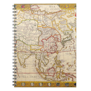 Caderno Espiral Notebook de fronteira Dourada do Mapa Asiático