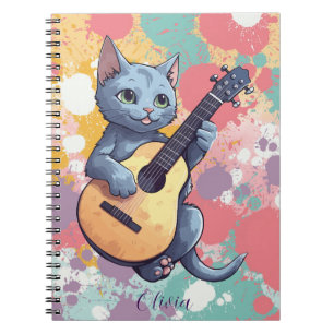 Caderno Espiral Notebook de gato azul russo com guitarra
