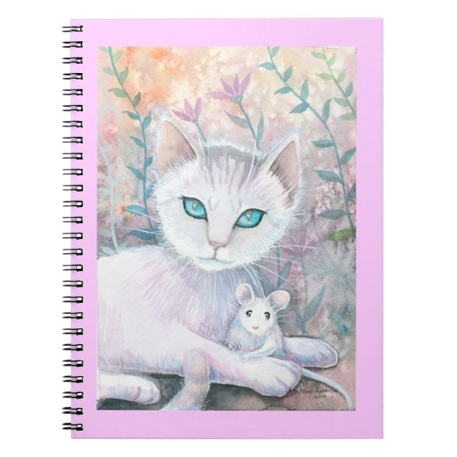 Caderno Espiral Notebook de gato e rato branco (Frente)