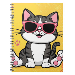 Caderno Espiral Notebook de gato engraçado Gato de desenho vestind