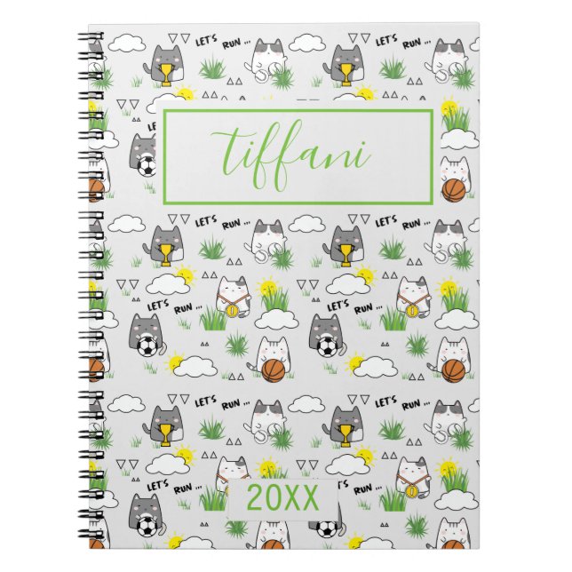 Caderno Espiral Notebook de gatos esportivos de Kawaii bonito (Frente)