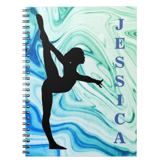 Caderno Espiral Notebook de ginástica verde / foto azul (Frente)