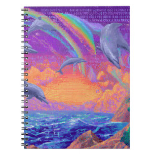 Caderno Espiral Notebook de golfinhos solares da Vaporwave