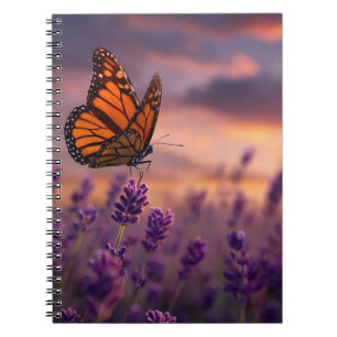 Caderno Espiral Notebook de Lavanda de borboleta Monarca