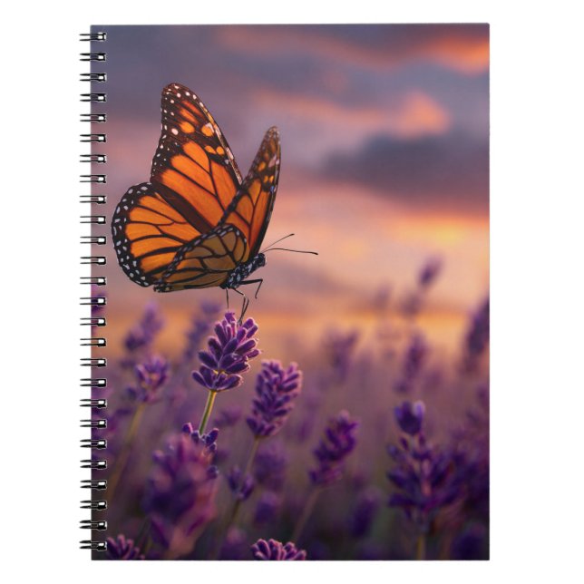 Caderno Espiral Notebook de Lavanda de borboleta Monarca (Frente)