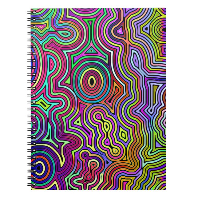 Caderno Espiral notebook de linhas multicoloridas com abstrato (Frente)