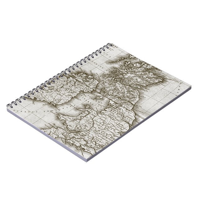 Caderno Espiral Notebook de Mapa Antiquado do Velho Mundo Castanho (Left Side)