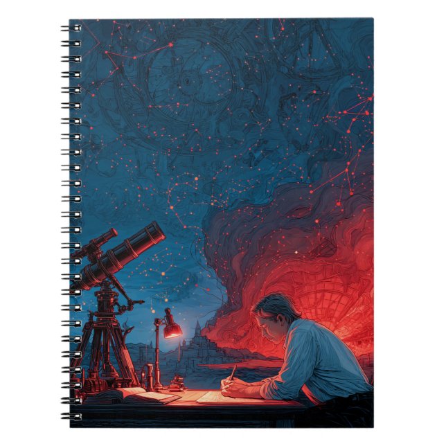 Caderno Espiral Notebook de mapa vermelho azul estrela do observat (Frente)