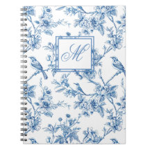 Notebook de Monograma de Chinoiserie Azul e Branco