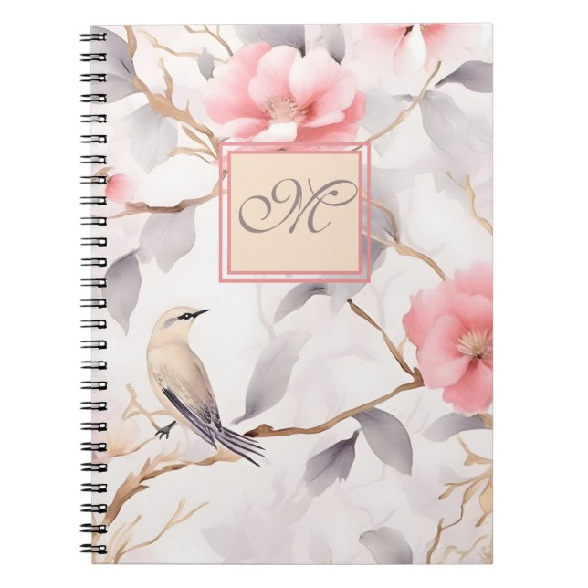 Caderno Espiral Notebook de Monograma Floral Rosa (Frente)