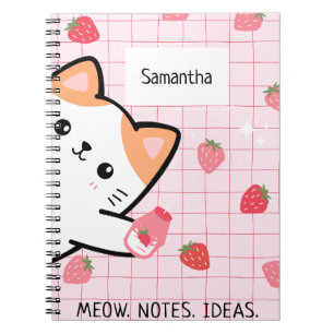 Caderno Espiral Notebook de morango Gatinho bonito