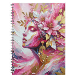 Caderno Espiral Notebook de mulher elegante, rosa e ouro